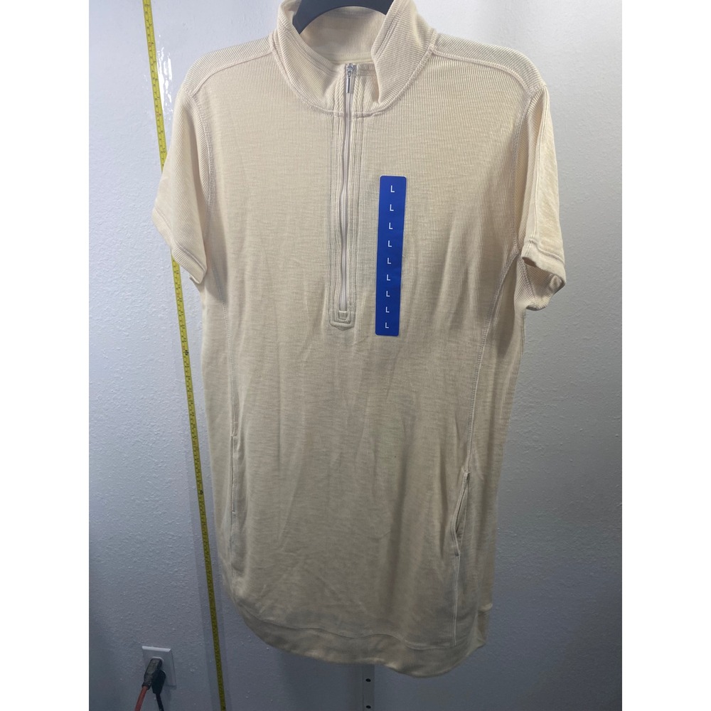 Legendary Outfitters Mens Large Cream Ribbed Quarter Zip Short Sleeve Pullover